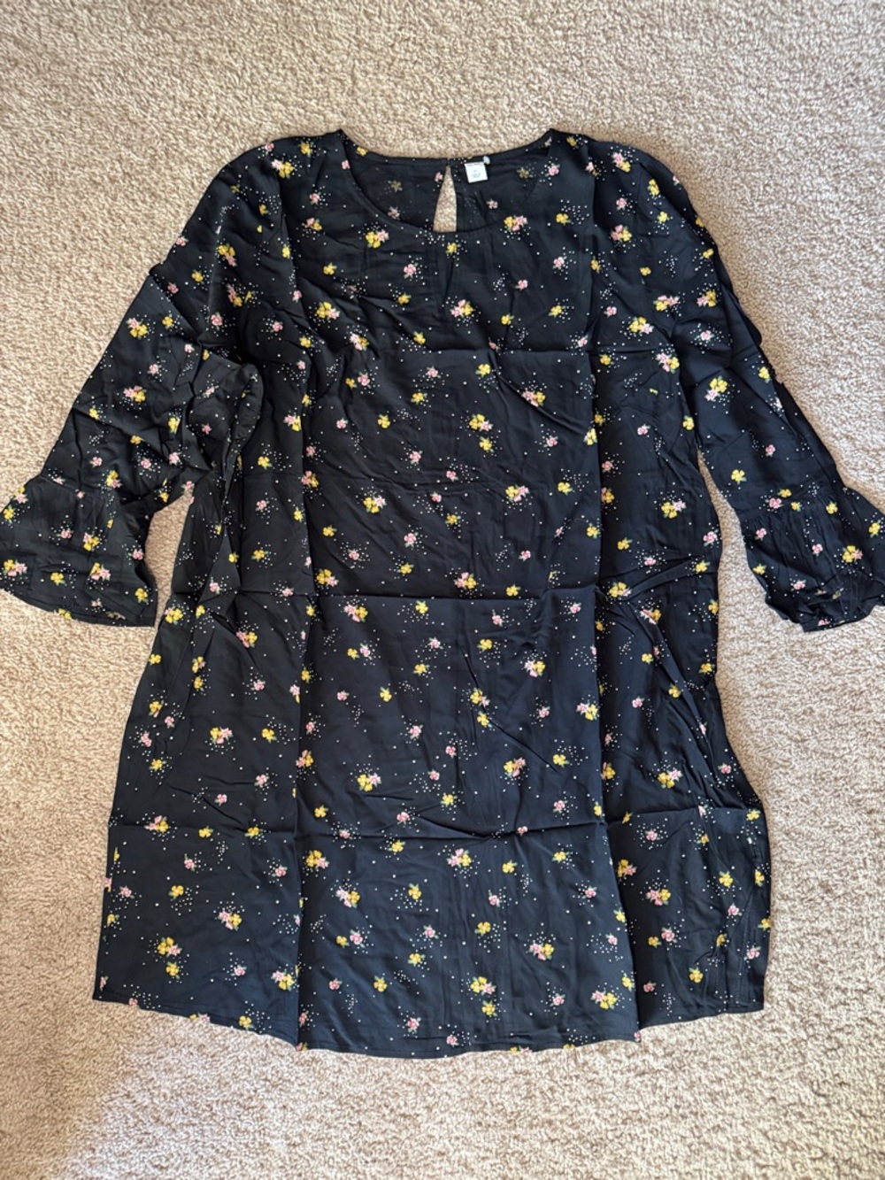 Old Navy Black Floral Print Top with Pink and Yellow Flowers
